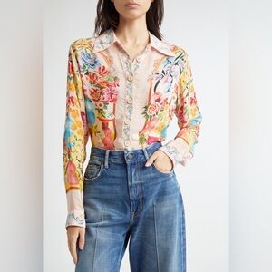 Farm Rio Garden Terrace Floral Button-Up Shirt